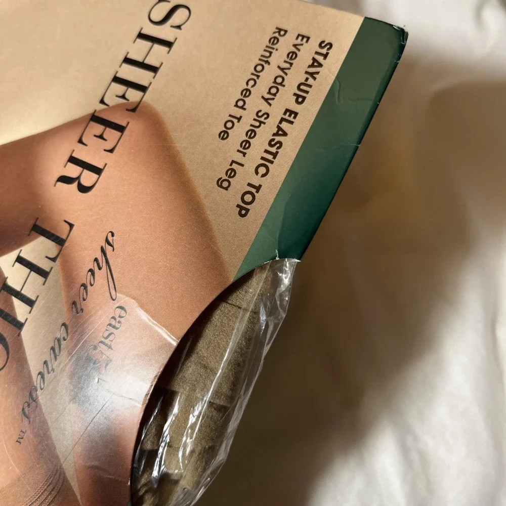 VTG East 5th Sheer Caress Sheer Thigh High Stockings Short Sand